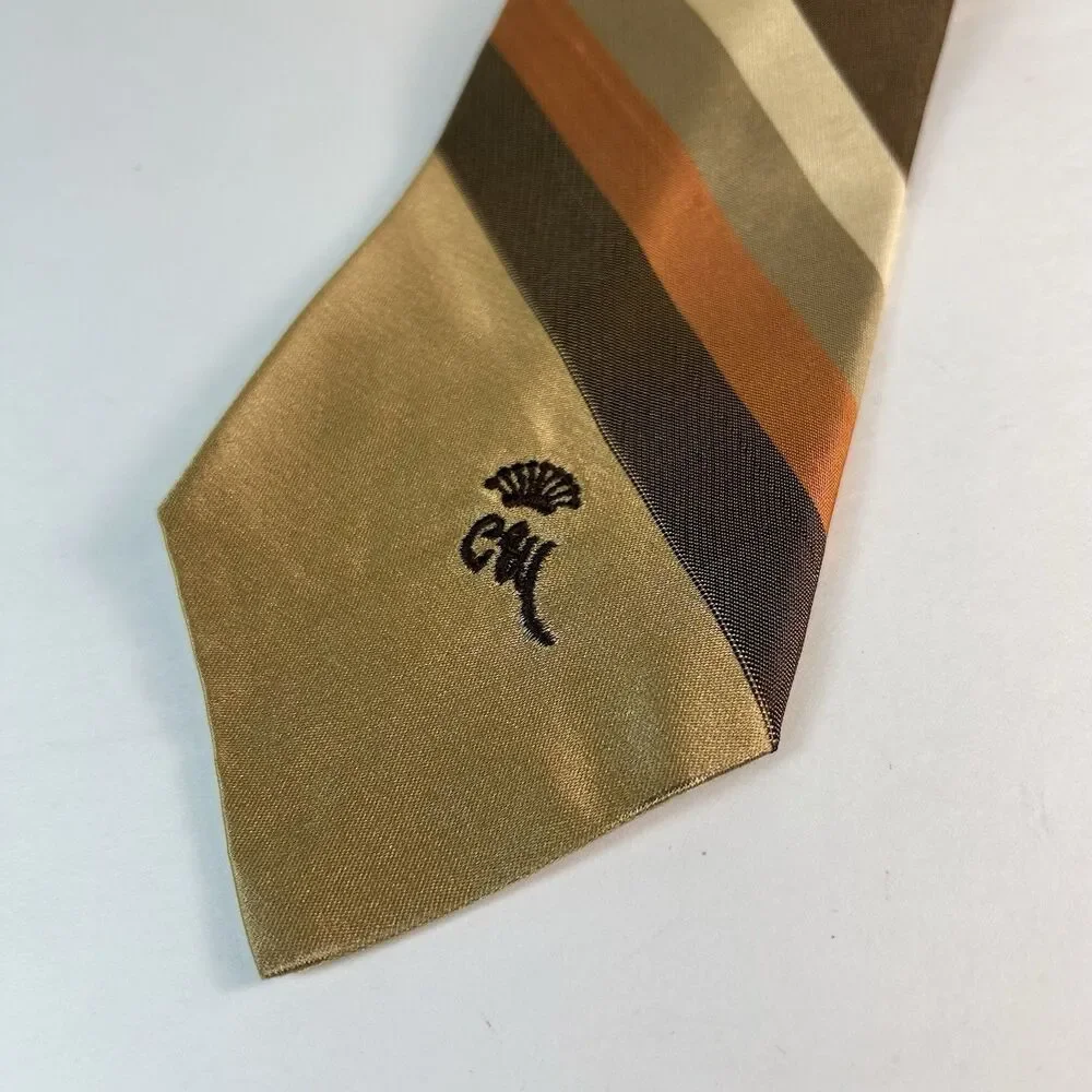 Countess Mara Men’s Tan Brown Olive Burnt Orange Stripe 100% Silk Vintage Tie